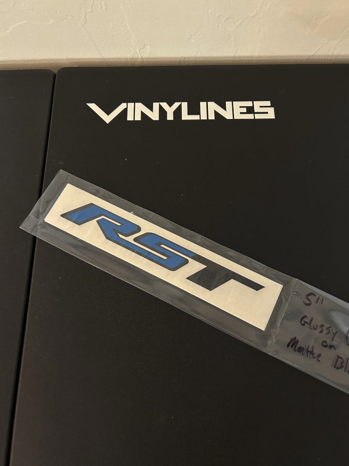 5 inch Glossy Blue on Matte Black Chevy RST Decal 2 Pack