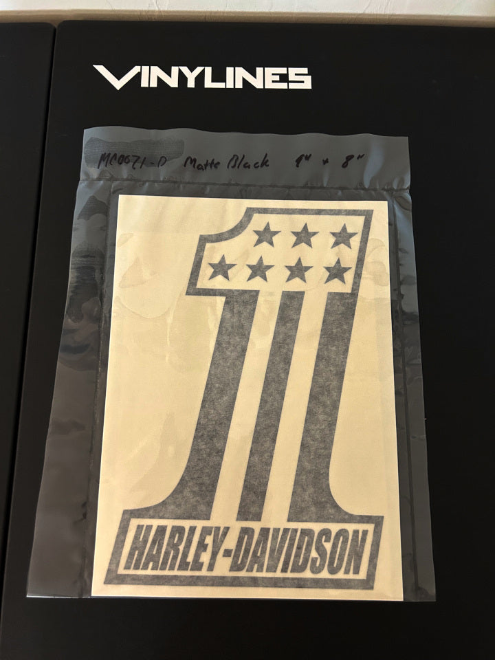 8 and 9 inch Matte Black Number One Harley-Davidson with Stars Decal