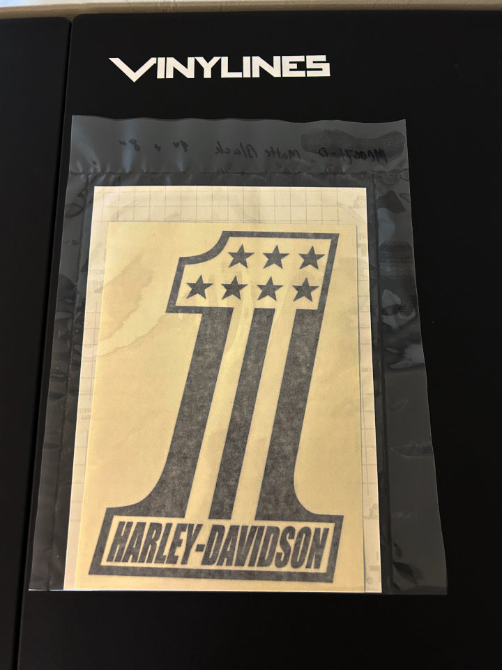 8 and 9 inch Matte Black Number One Harley-Davidson with Stars Decal