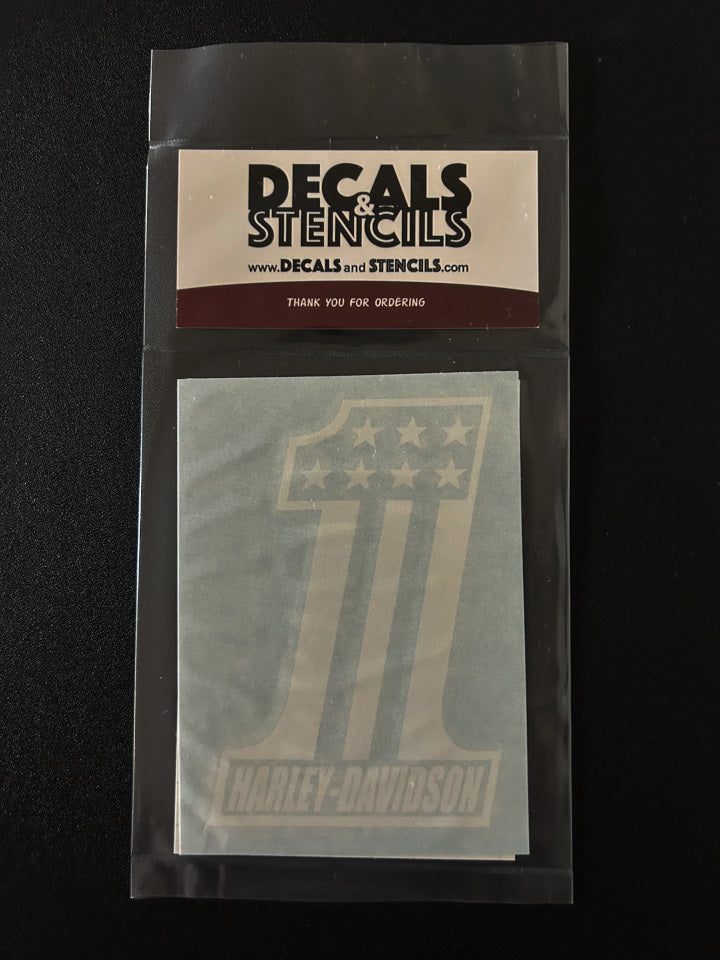 4 inch Matte White Number One Harley-Davidson with Stars Decal 2 Pack