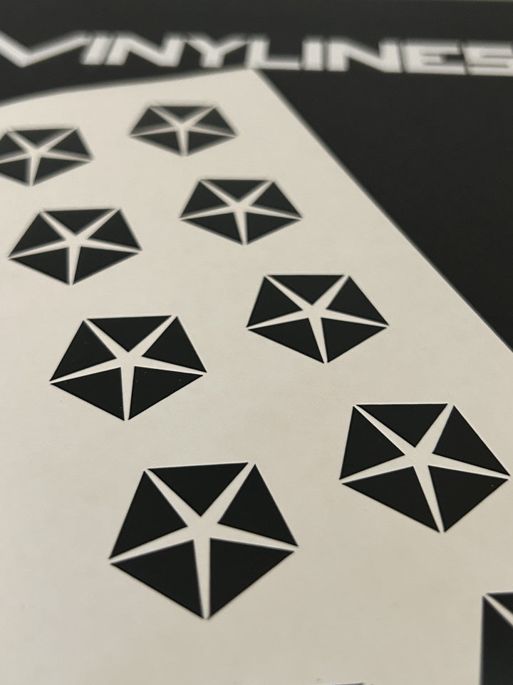 1 Inch Glossy Black Chrysler Pentastar Symbol Decal 2 Pack