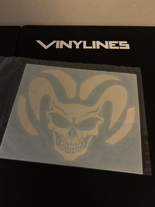 6 Inch Matte White Dodge Ram Skull Decal 2 Pack