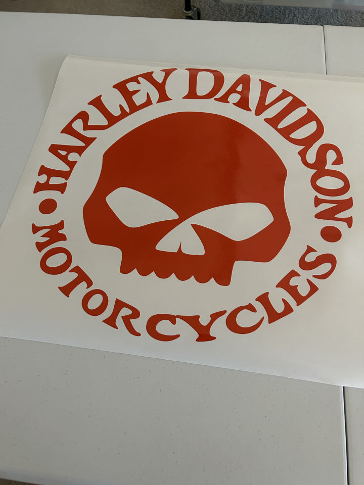 18 Inch Glossy Orange HD Willie G Solid Skull Vinyl Decal