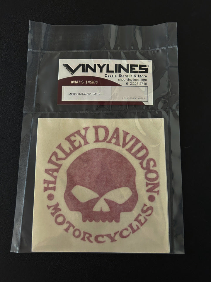 4 Inch Glossy Red HD Willie G Solid Skull Vinyl Decal 2 Pack