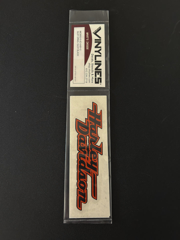 5 Inch Glossy Orange on Glossy Black Stacked HD Text Using Open Face Cursive Font Decal 2 Pack