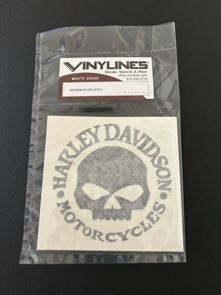 4 Inch Glossy Black HD Willie G Solid Skull Vinyl Decal 2 Pack