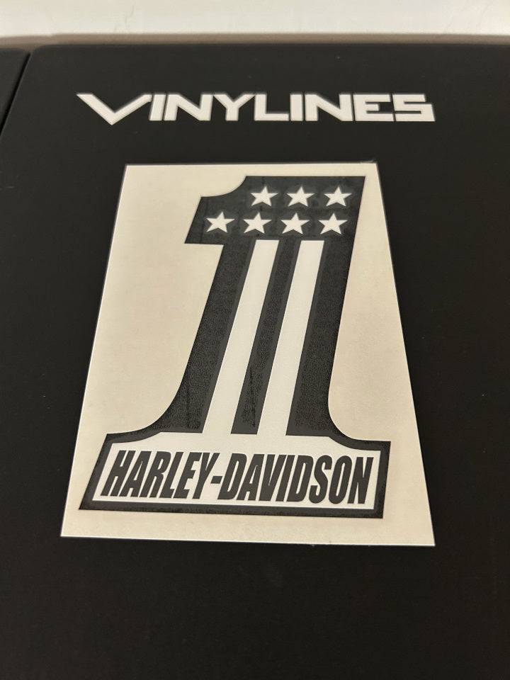 5 Inch Glossy White on Glossy Black Number One Harley Davidson with Stars Decal