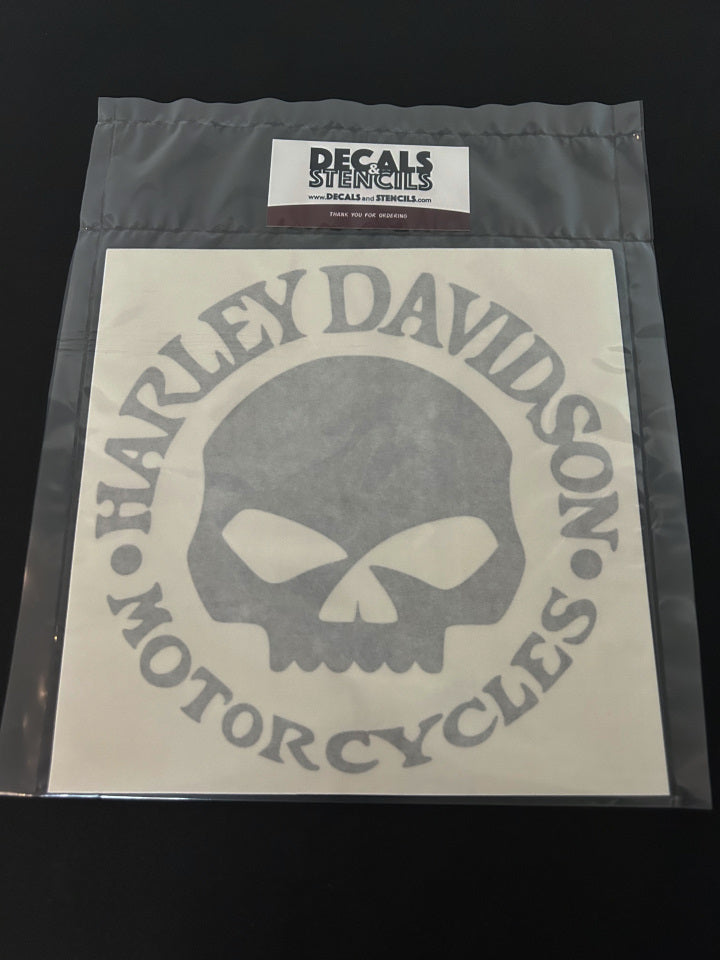 8 Inch Glossy Silver Grey HD Willie G Solid Skull Vinyl Decal 2 Pack