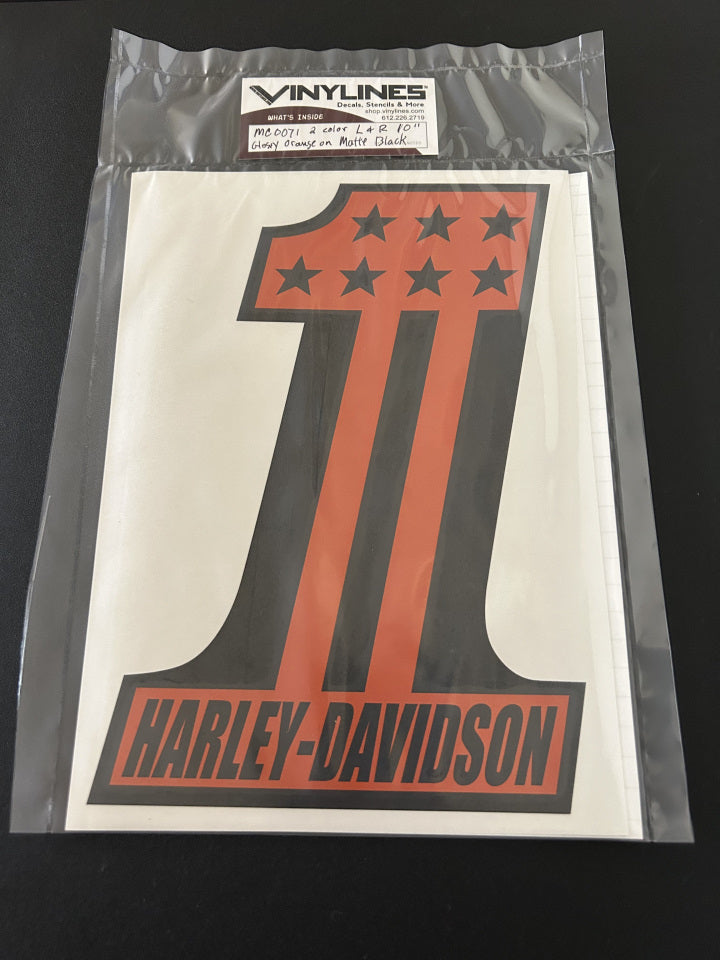 10 Inch Glossy Orange on Matte Black Number One HD with Stars Right and Left Slant Decal Pack