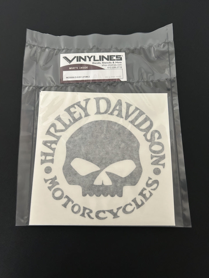 6 Inch Matte Black HD Willie G Solid Skull Vinyl Decal 2 Pack