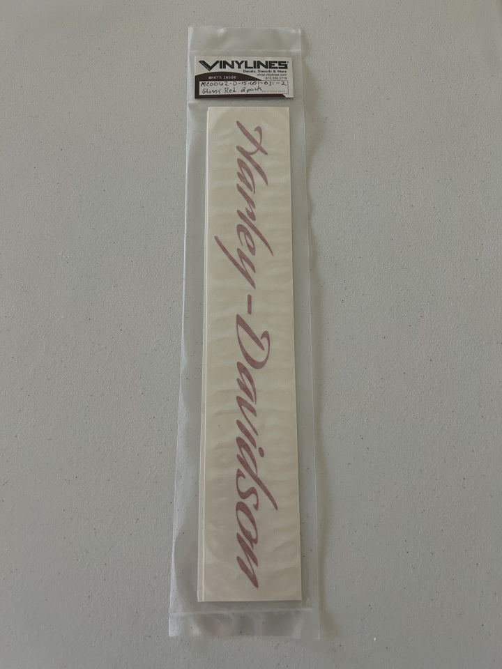 15 Inch Glossy Red Harley-Davidson Custom Script Font Decal 2 Pack