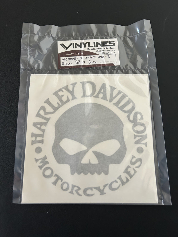 6 Inch Glossy Silver Grey HD Willie G Solid Skull Vinyl Decal 2 Pack