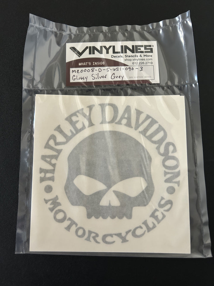 5 Inch Glossy Silver Grey HD Willie G Solid Skull Vinyl Decal 3 Pack