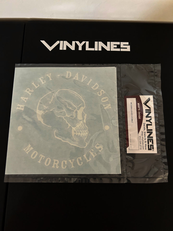6 inch Matt White Harley-Davidson Motorcycles Text Around a Skull Decal 2 Pack