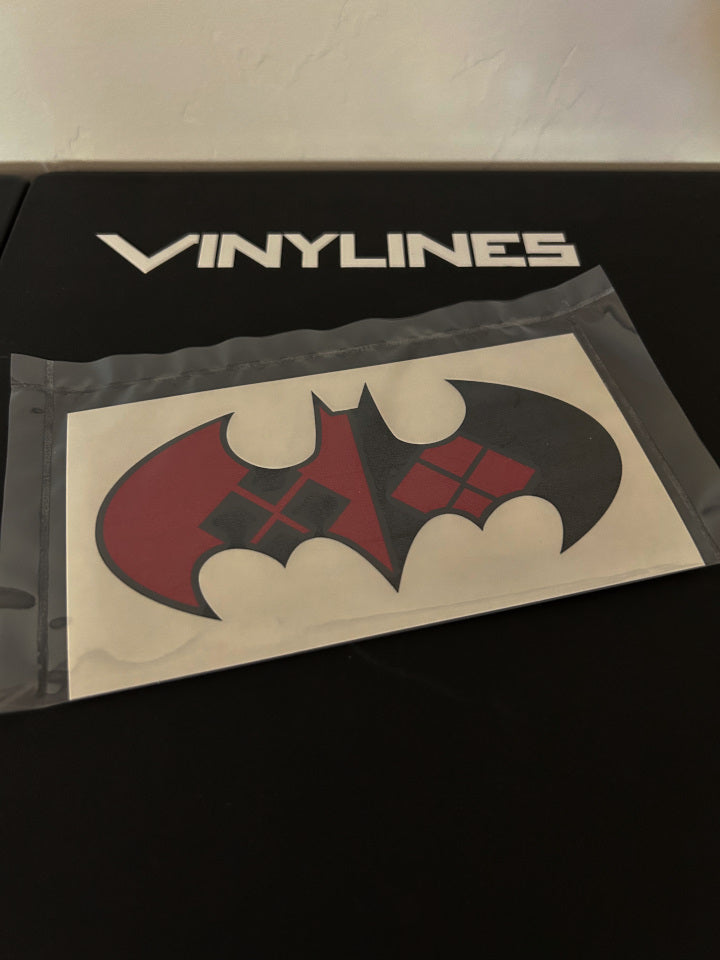 5 Inch Batman Harley Quinn Glossy Red on Black Bat Symbol Decal